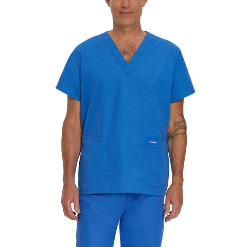 Landau Essentials Relaxed Fit 5-Pocket V-Neck Scrub Top for Men 7489 Royal Blue MED