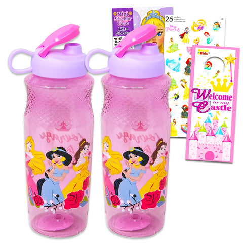 Disney Princess Water Bottle Set for Kids - Bundle with 3 Disney Princess Drinking Bottles, Stickers, and More | Princess Drinking Cups