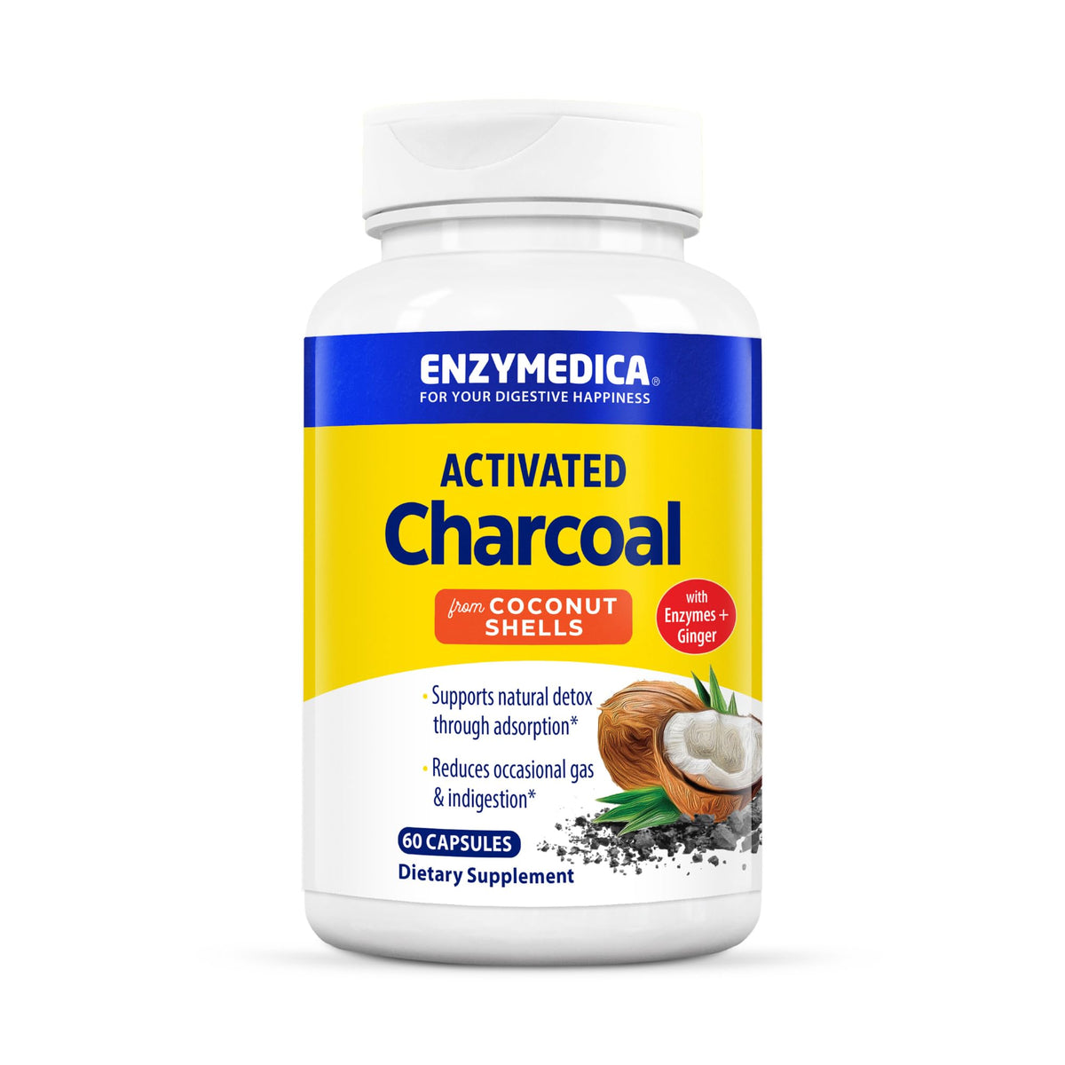 Enzymedica, Purify Activated Charcoal, Reduces Occasional Gas, Bloating & Indigestion, Supports Natural Detox, 60 Count