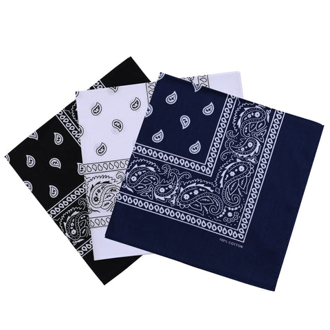 la ceida Cotton Bandanas for Men & Women Paisley Cowboy Bandana Handkerchiefs for Hair 22x22, 3pcs Black/White/Navy, Large