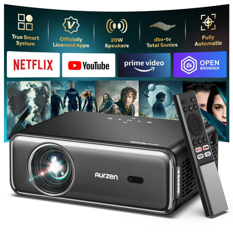 2025 Smart Projector with Dolby Audio ? NetfIix Officially, Auto Focus & Keystone, Full HD 1080P 4K Support, 20W Speakers, dbx-tv Total Sonics, for Home Cinema Bedroom Android IOS