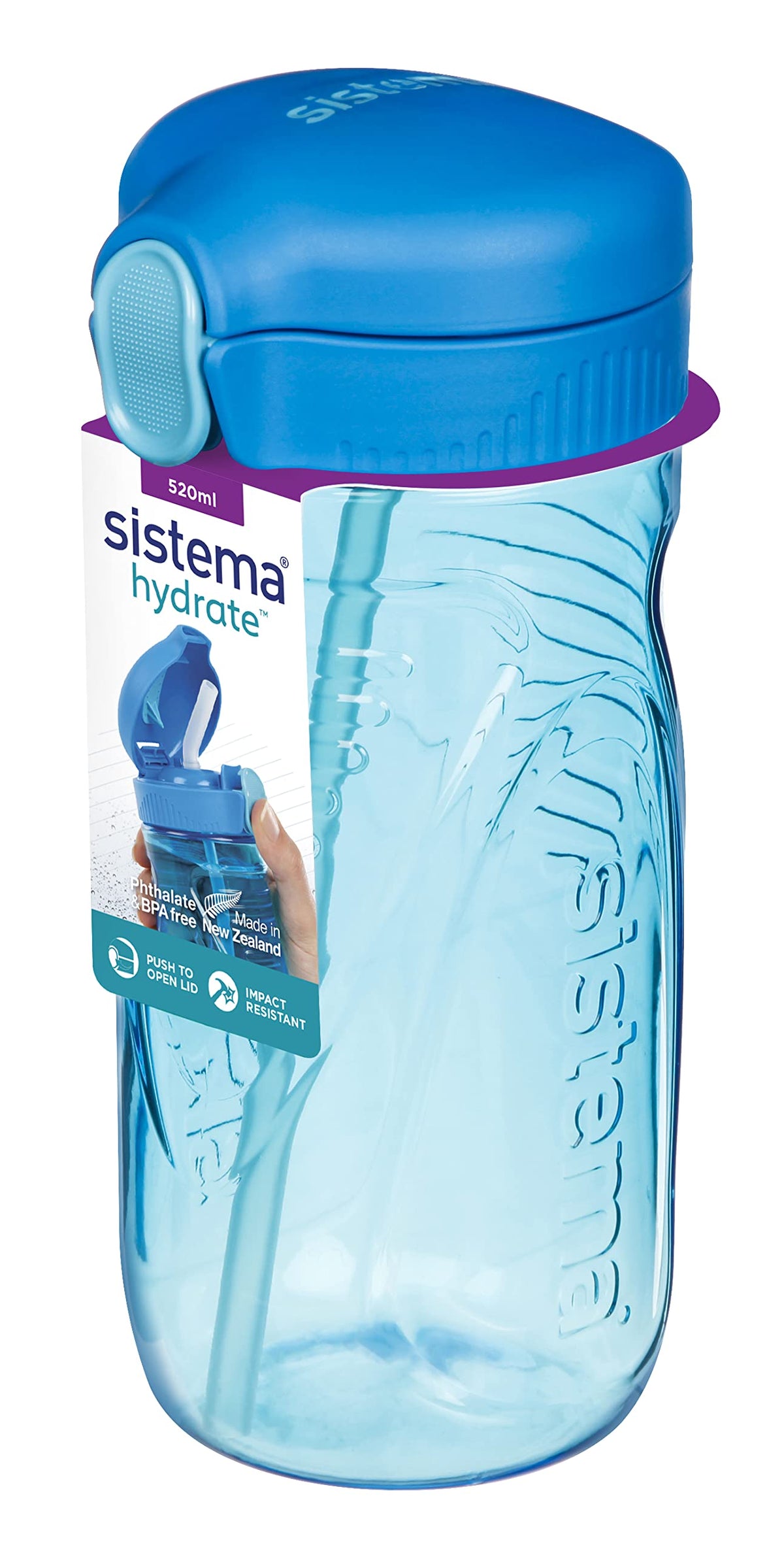 Sistema Tritan Quick Flip Water Bottle | 520 ml | Water Bottle with Straw | BPA-Free | Blue