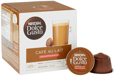NESCAFE Dolce Gusto Cafe au Lait Decaf Coffee Pods - total of 48 Coffee Capsules - Decaffeinated Coffee (3 Packs)