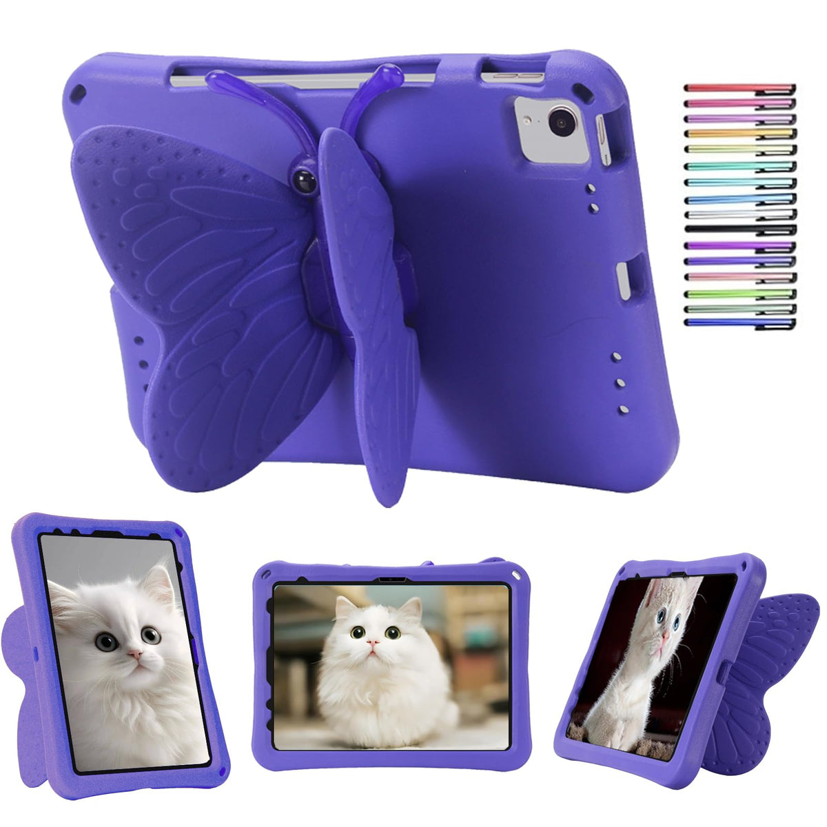 Kids Case Compatible with for iPad 10th Generation Case 2022, iPad 10.9 Inch Butterfly Wings Kickstand Shockproof EVA Case, with Pencil Holder, Purple