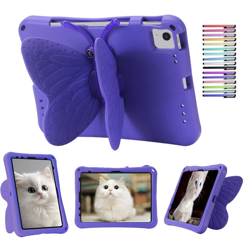 Kids Case Compatible with for iPad 10th Generation Case 2022, iPad 10.9 Inch Butterfly Wings Kickstand Shockproof EVA Case, with Pencil Holder, Purple