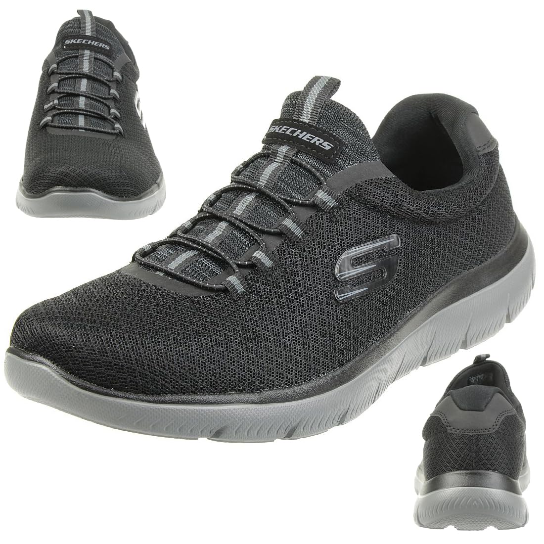 Skechers Men's Summits Sneaker, Black Mesh Charcoal Trim, 7 UK