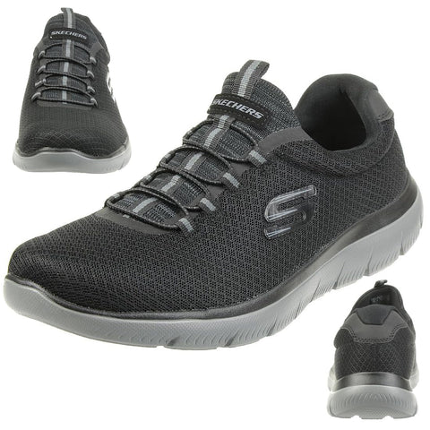 Skechers Men's Summits Sneaker, Black Mesh Charcoal Trim, 7 UK