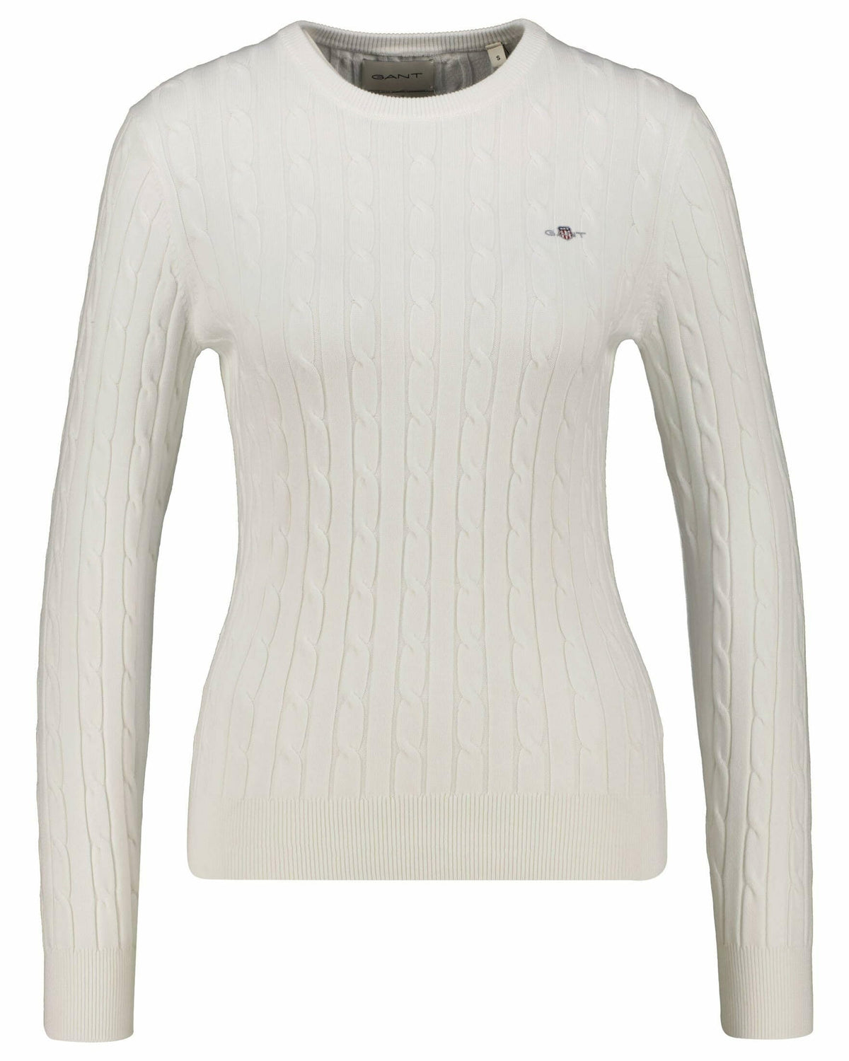 GANT Womens Cotton Cable C Neck Evening Jumper Eggshell M