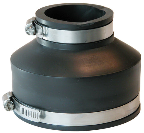 Fernco P1056-42 Flexible PVC Reducing Coupling, Connects 4" Pipe to 2", Black, 4 Inches x 2 Inches