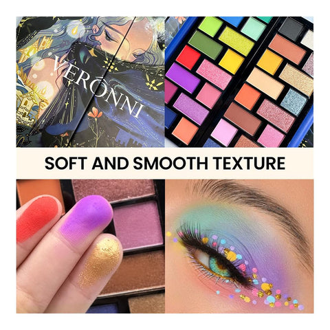 VERONNI 32 Colours Eyeshadow Palette,Colourful and Highly Pigmented Eyeshadows, Waterproof Fine Texture Open Lid Eyeshadow Palette, For Women Beauty Gifts (01)
