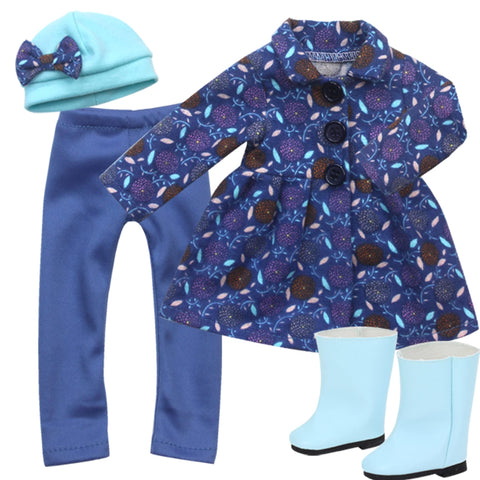 Sophia's 4 Piece Winter Outfit with Print Coat, Pants, Hat and Boots for 14.5" Dolls, Blue