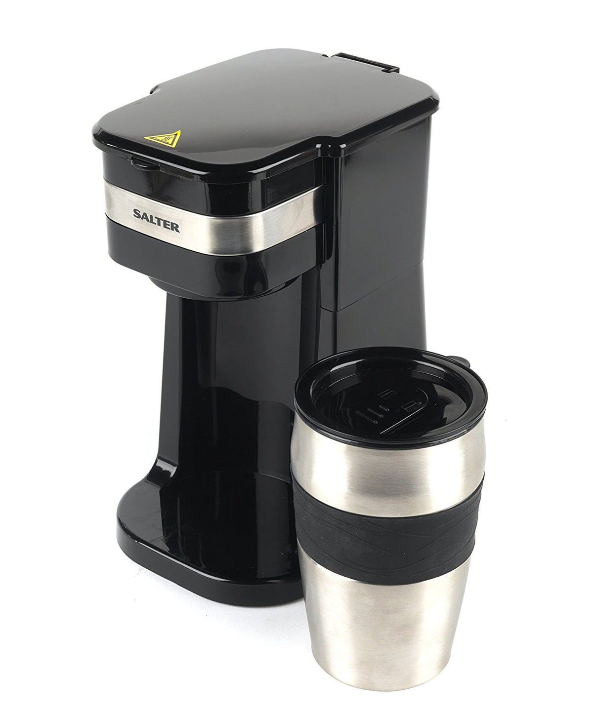 Salter One Cup Coffee Maker - Filter Coffee Machine, Washable & Reusable Filter, Includes 420ml Stainless Steel Travel Mug, Brew Coffee to Go in 3-4 Minutes, Suitable for Ground Coffee/Pads, EK2408