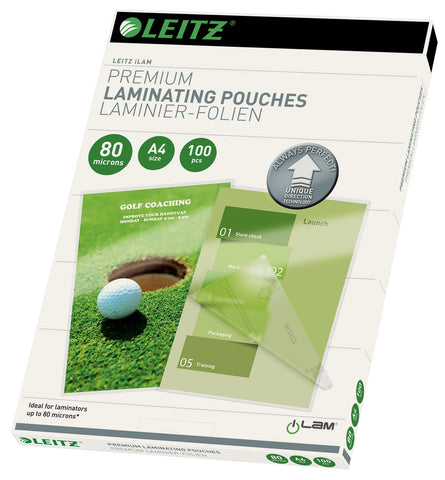Leitz 74780000 Laminating Pouches Made of 80 Micron Thick Material (Transparent, Glossy, A4 and UDT) - Pack of 100
