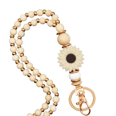 MyfavoriteK Wooden Boho Teacher Lanyard for Id Badge Cute Wood Beaded Lanyards for Women for Student Nurse Employees, Coffee, Medium