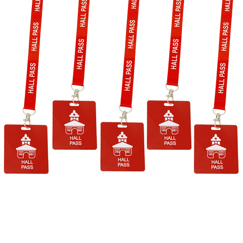 Hall Pass Lanyards with Card Passes,Unbreakable School Classroom Passes Set for Teacher Parents (Hall Bathroom Library Office & Nurse),5 Pcs (Hall)