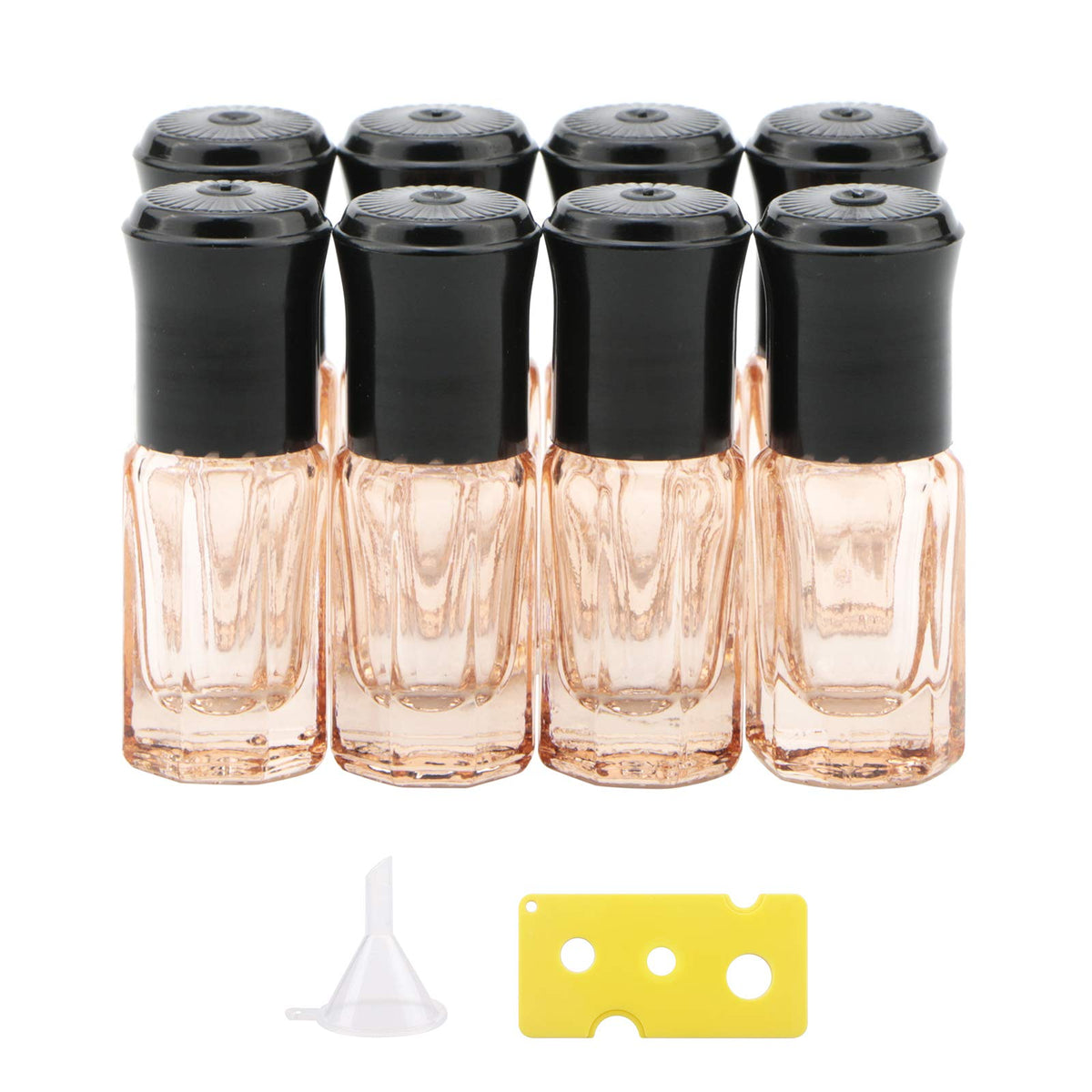 Newzoll Essential Oil Roller Bottles, 8Pcs 3ml Roll-on Bottles with Opener Funnel, Mini Glass Massage Roller Bottles Roll on Vials for Perfume Lip Balms Aromatherapy, Bright Orange