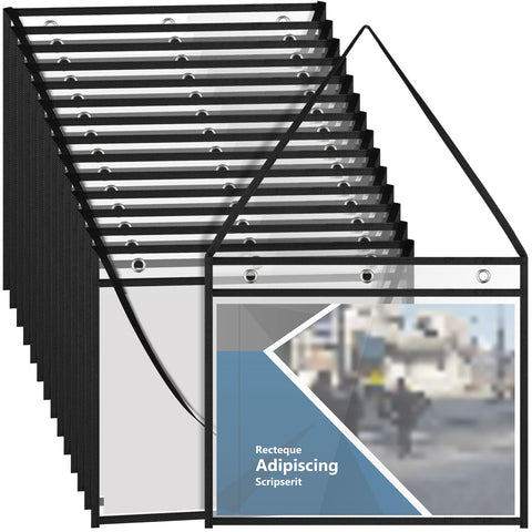 Saypacck 15 Pcs 9 x 12 Inch Horizontal Shop Ticket Holders with Hanging Strap Job Ticket Holders Dry Erase Pocket Sleeves Heavy Duty Sheet Protectors with Black Edge Trim Work Pocket for Document