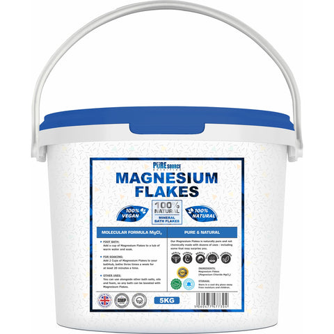 Organic Magnesium Flakes, 5kg Bucket, Pure Natural Magnesium Chloride Flakes for Bath, Dead Sea Origin, Purest Form of Magnesium Flake, Ideal for Foot and Bath Soaks by Pure Source Nutrition