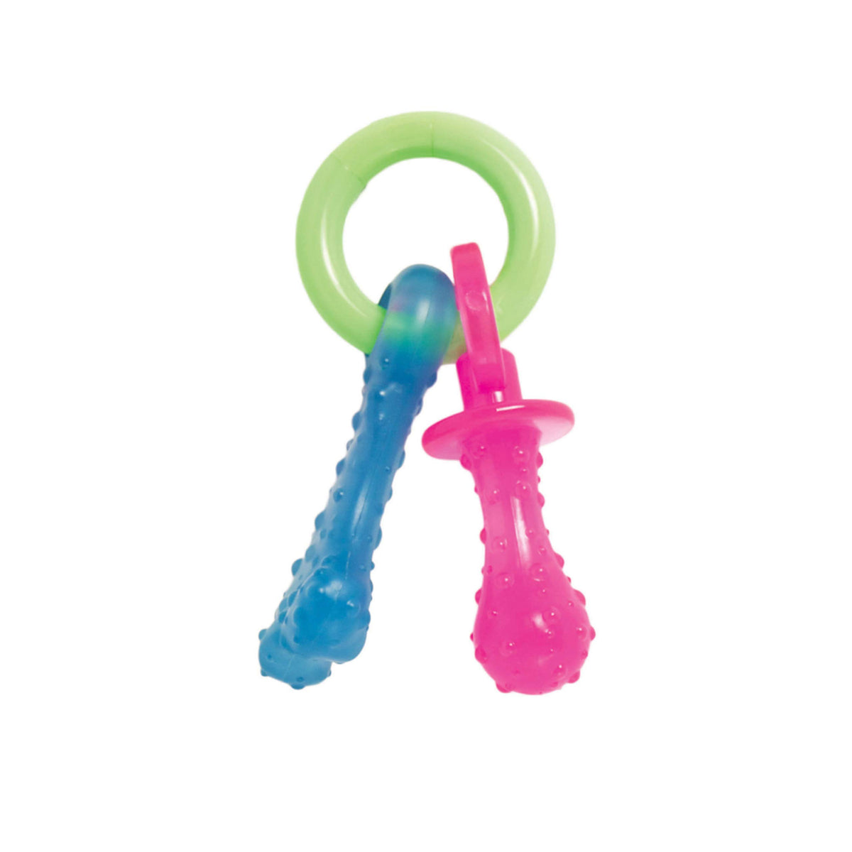 Nylabone Puppy Dog Teething Chew Toy Pacifier, Bacon Flavour, Extra Small, for Puppies Up to 7 kg, Blue/Pink
