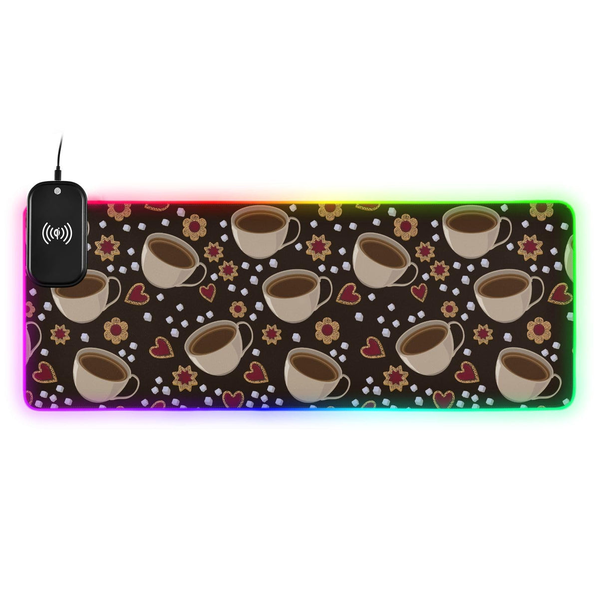 Coffee Cookies Sugar Wireless Charging Mouse Pad for Mobile Phone Extra Large Gaming Mousepad with 13 Lighting Modes Mouse Mat for Gaming MacBook PC Laptop Desk Office Home