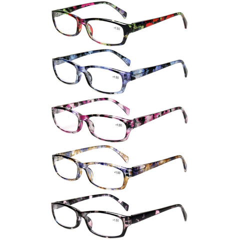 Kerecsen 5-Pack Reading Glasses Women Spring Hinge Pattern Design Glasses for Reading(+0.75, 5 Mix Color)