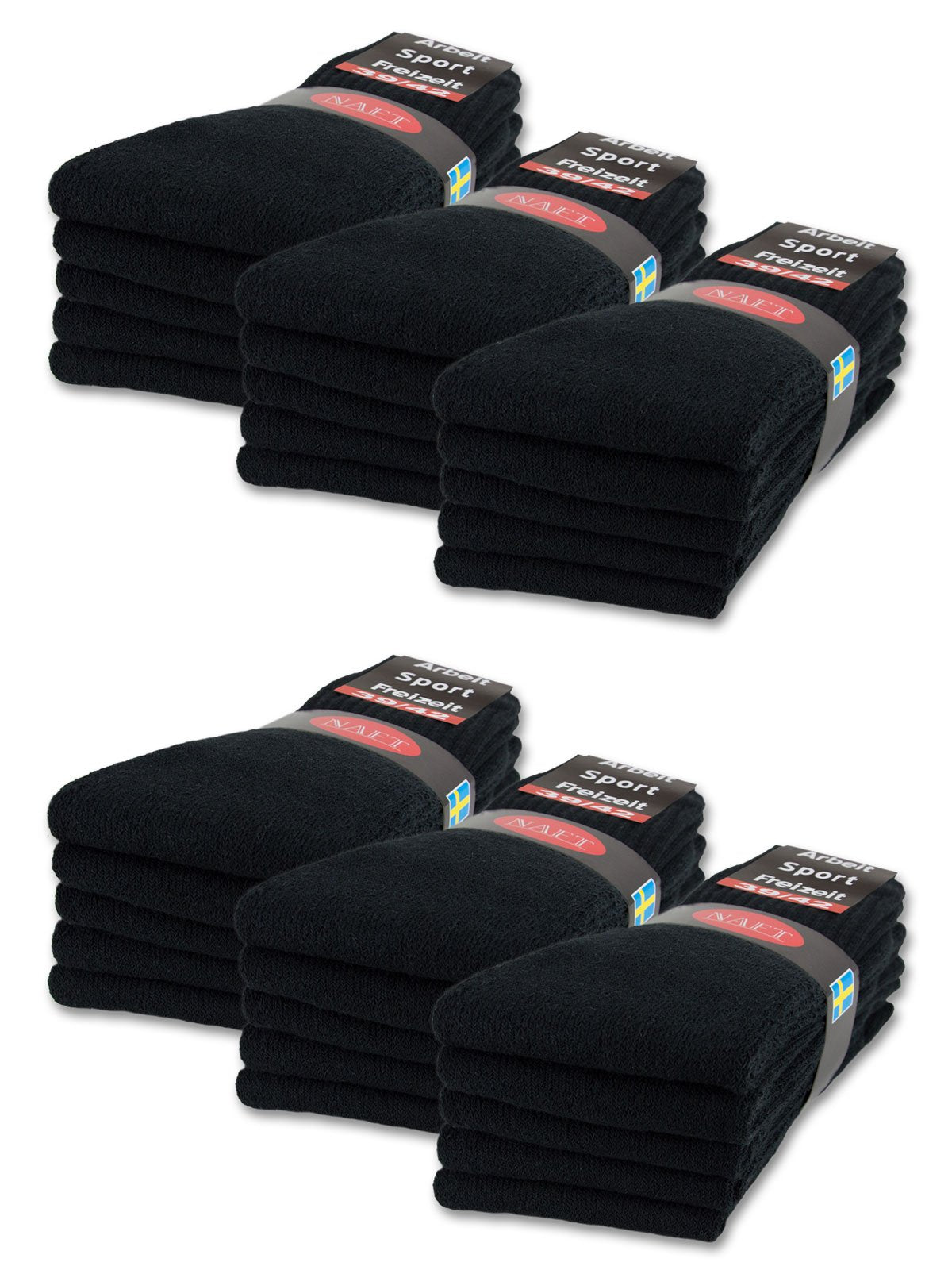 sockenkauf24 10 | 20 | 30 Pairs Crew Socks Sports Tennis Socks for Women & Men in 5 Colours - Sizes 35-50 available (UK 9-11 | EU 43-46, 30 Pairs | Black)