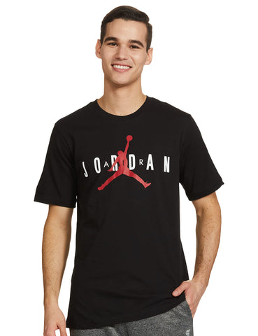 NIKE Mens Jrdn Air Wrdmrk T-Shirt, Black/White/Gym RED, M