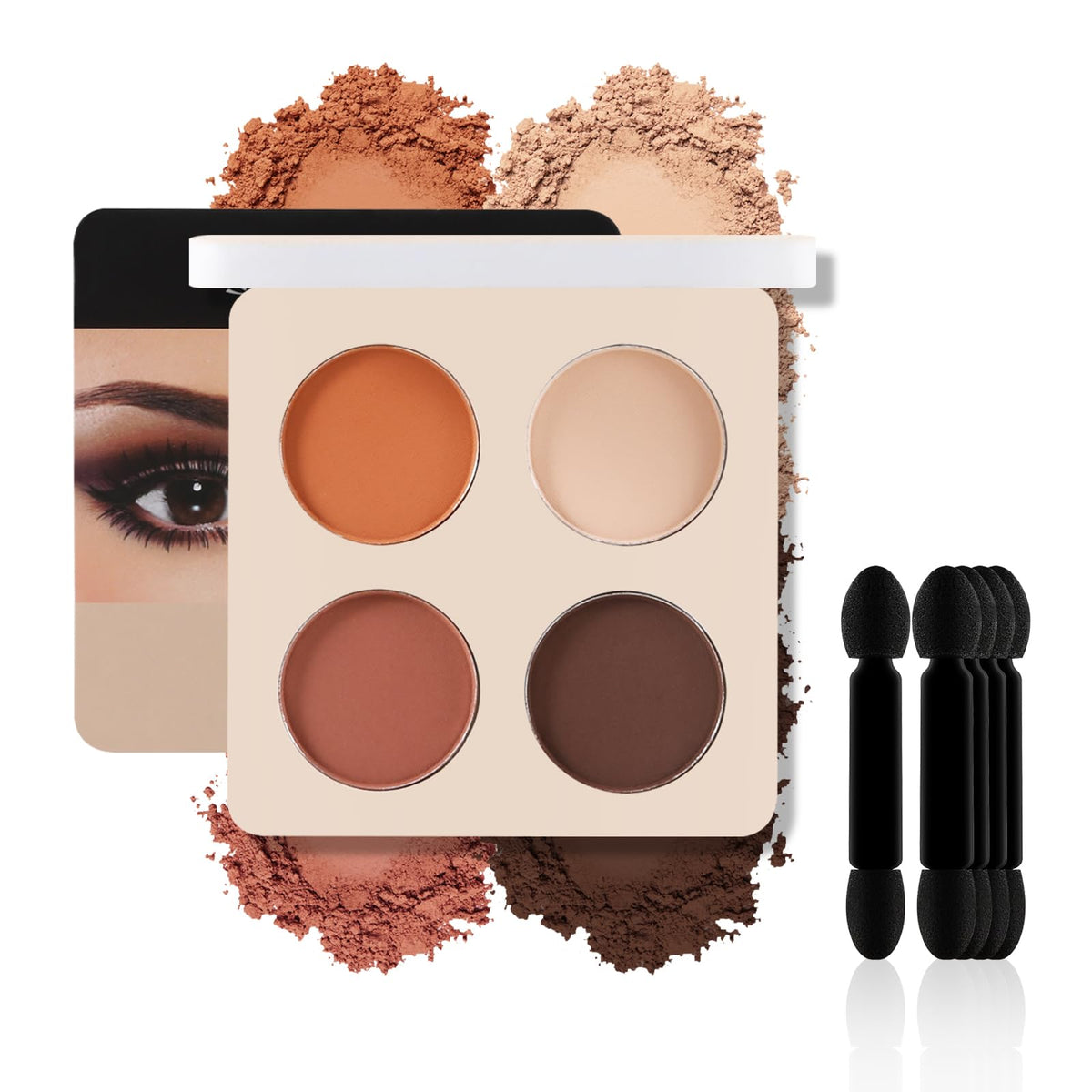Apooliy 4 Colors Matte Eyeshadow Palette with 5 Eyeshadow Applicator,Highly Pigmented,Colorstay Eye Makeup,Waterproof Eye Shadow Long Wear Up to 24hr