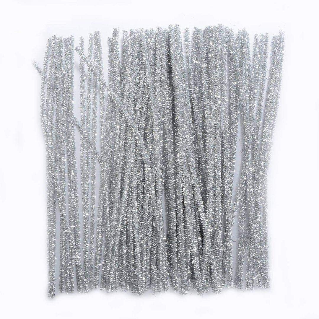 100pcs Pipe Cleaners Chenille Stems for DIY Art Supplies Craft Projects 6mmx30cm Christmas Pipe Cleaners Decoration, Glitter Silver