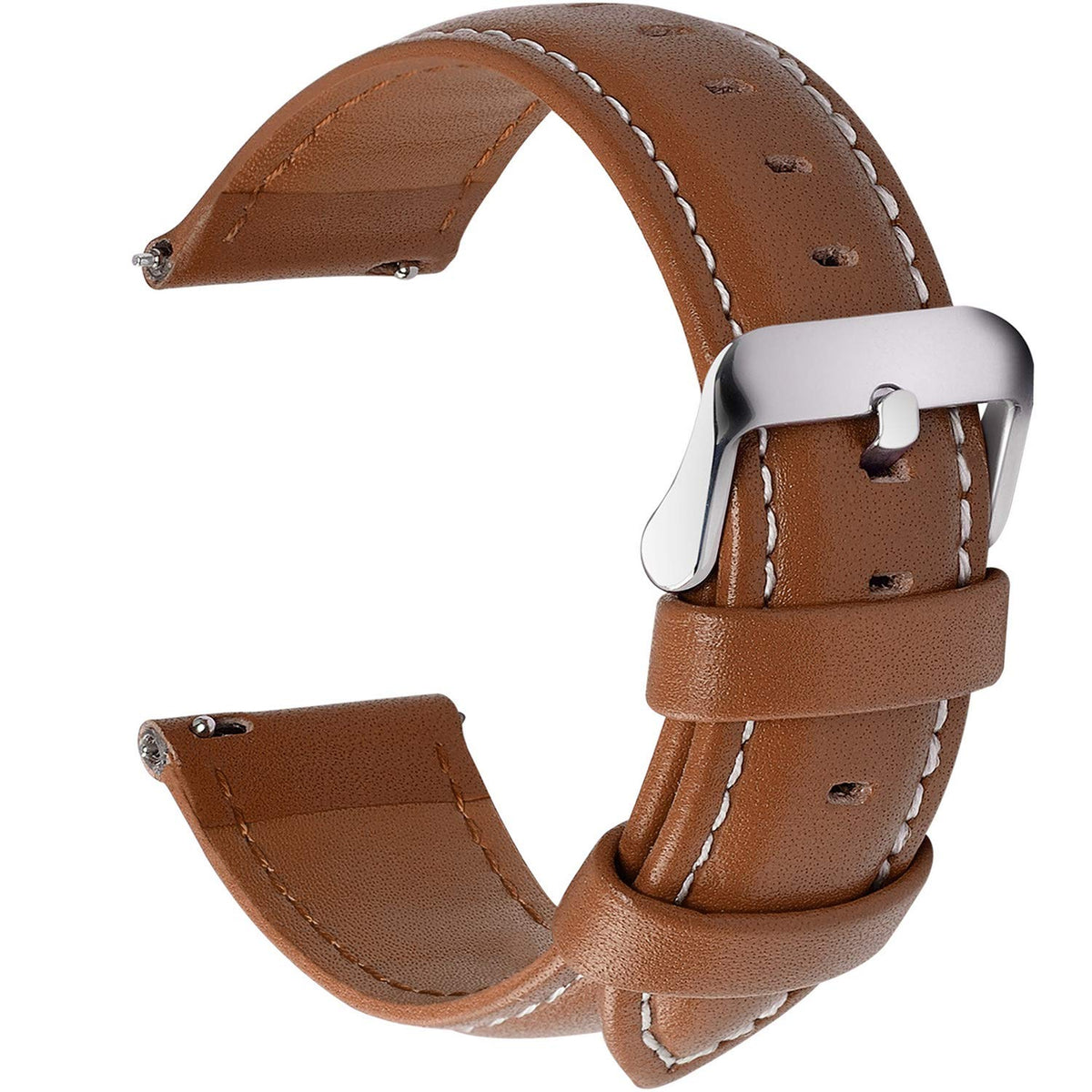 Fullmosa Watch Strap, Genuine Leather Watch Straps with Stainless Metal Clasp, Quick Release Replacement Bands, 14mm 16mm 18mm 19mm 20mm 22mm 24mm, Brown