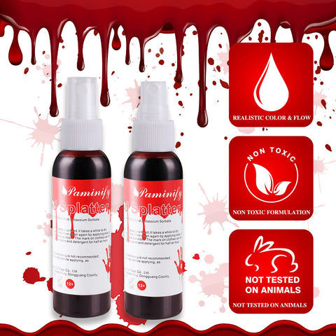Paminify 2.1oz Fake Blood Spray, Blood Splatter, Halloween Liquid Blood for Clothes, Zombie, Vampire and Monster SFX Makeup & Theater,Dark