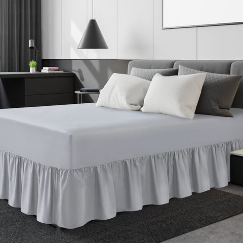 Linen Home Extra Deep Frilled Fitted Valance Sheet Super King Bed Skirt Fitted Valance Sheets, Microfibre Soft Brushed, Easy Care Non Iron (Super King, Silver)