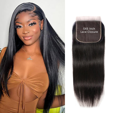 Selina 5x5 Closure Brazilian Straight Closure 5x5 Lace Closure Human Hair Unprocessed Human Hair Brazilian Virgin Hair Free Part Closure Natural Hair Color Black (8Inch,5x5Straight)