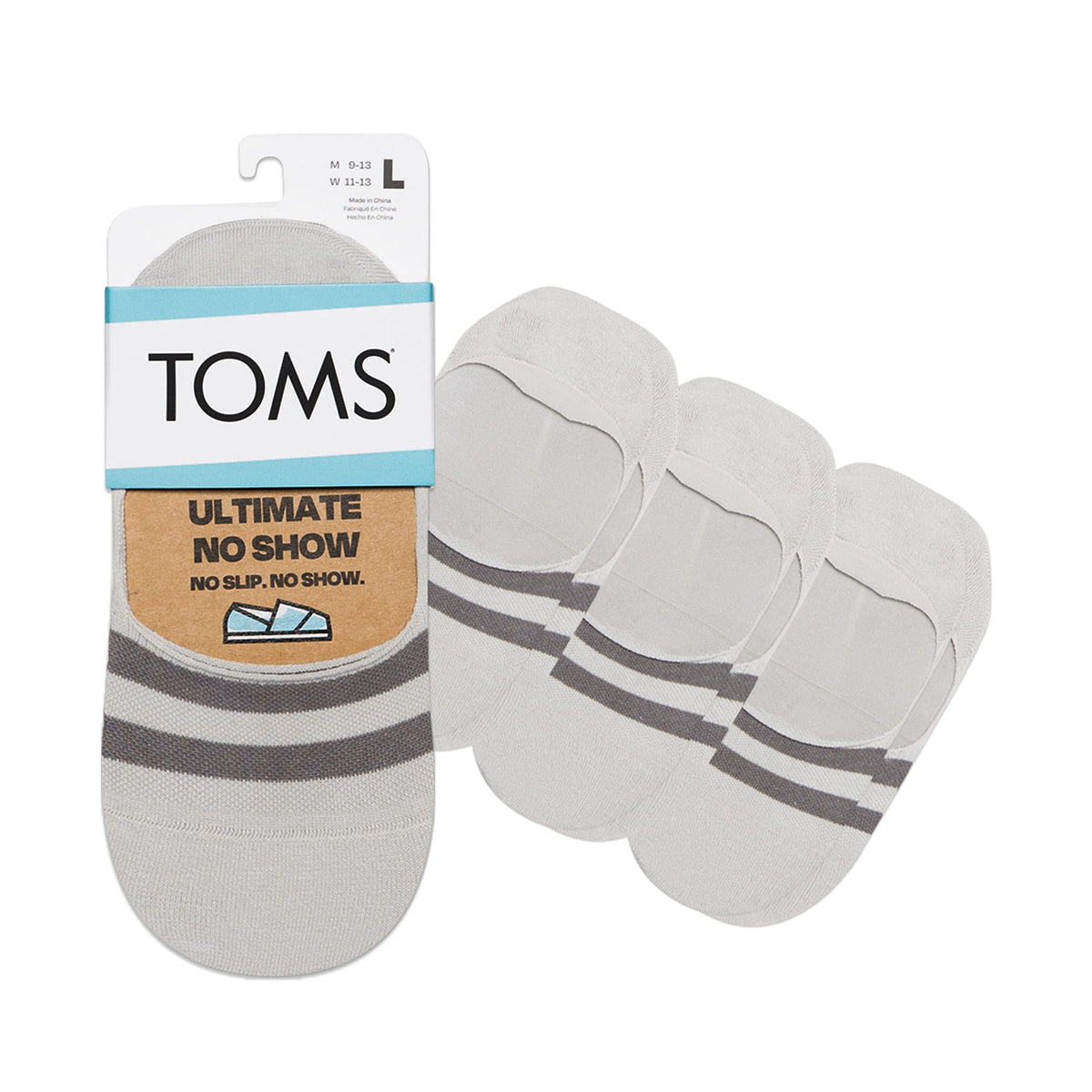 TOMS Ultimate No Show Socks, Non-Slip, Low Cut, 3 Pack Gray, Medium