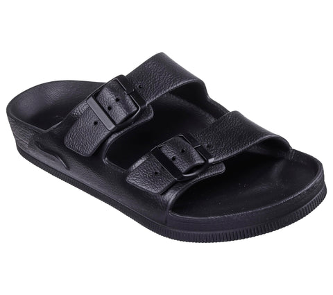SKECHERS Men's Double Buckle Slide Sandal, Black, 9