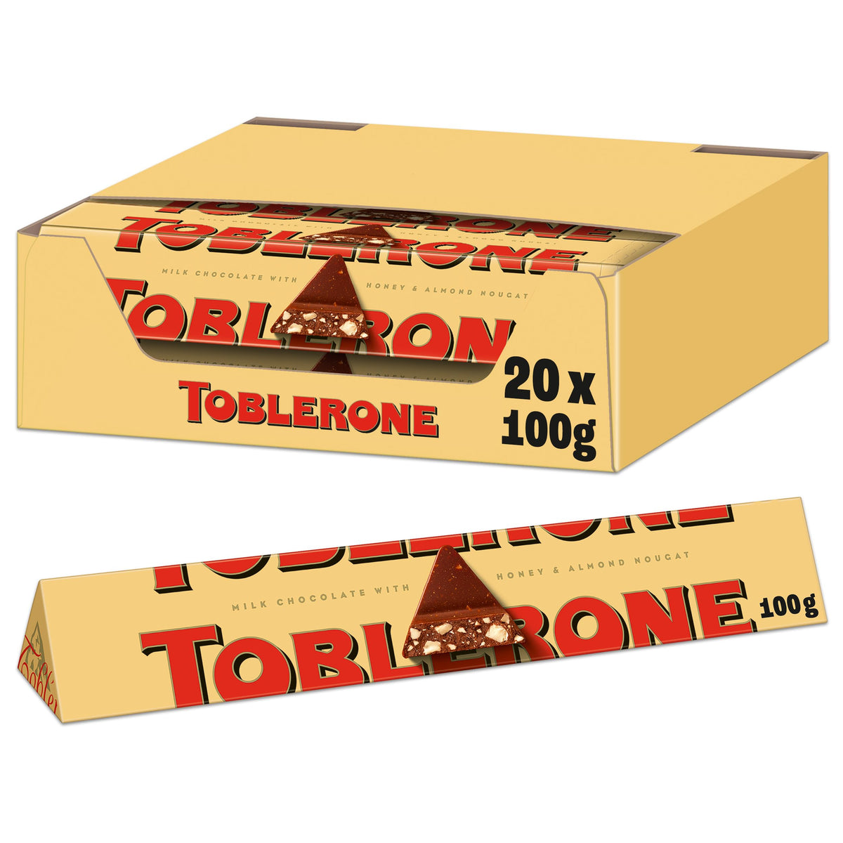 Toblerone Milk Chocolate Bar, With Honey and Almond Nougat, Established in Switzerland, 100g