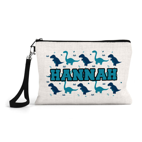 Print Maniacs Personalised Dinosaur Large Pencil Case Canvas Kids Boys Girls Back to School Office Stationary Make Up Organizers Bag (Teal, Add Name)