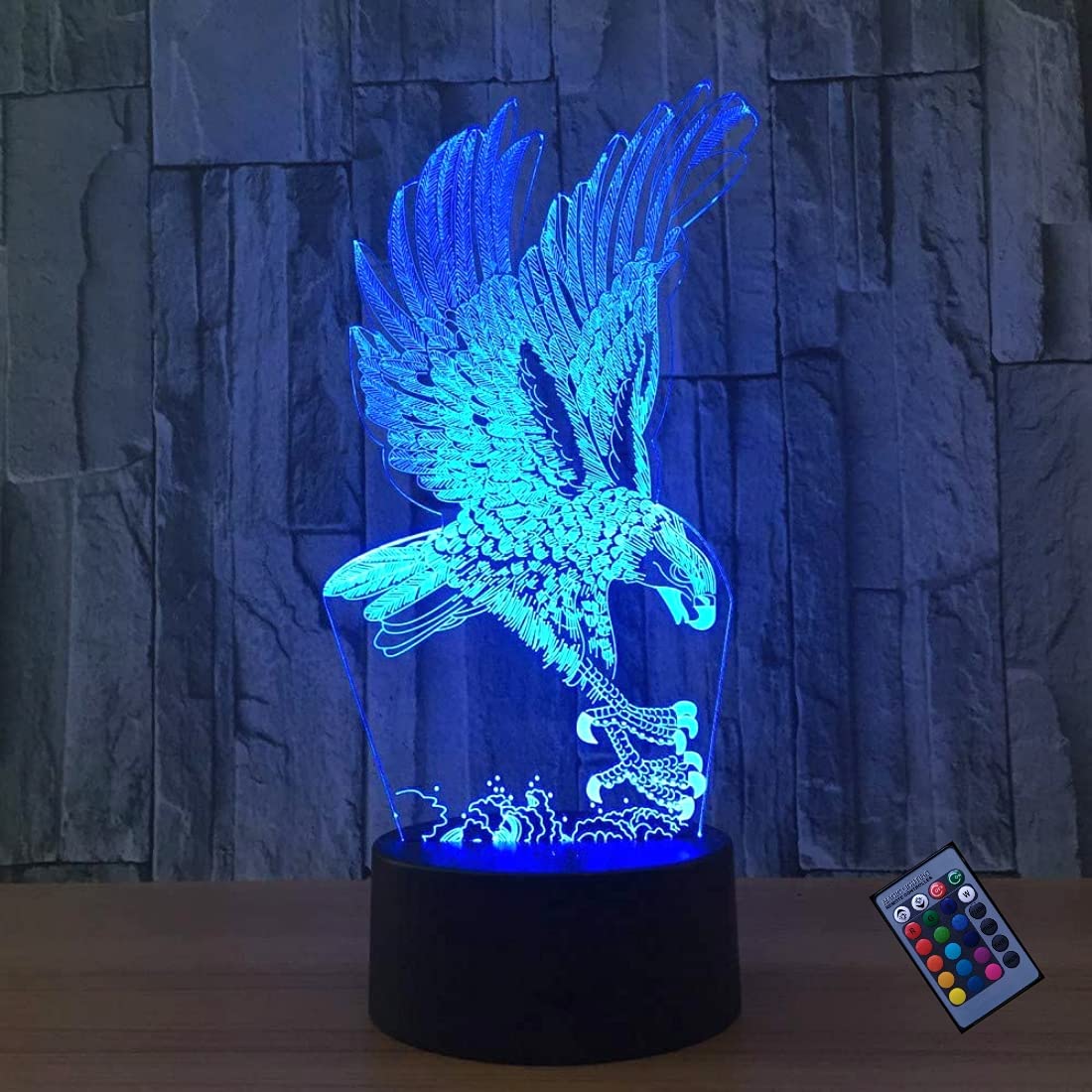 YTDZLTD 3D Eagle Night Light 16 Colors Changing USB Power Remote Control Touch Switch Decor Lamp Optical Illusion Lamp LED Table Desk Lamp