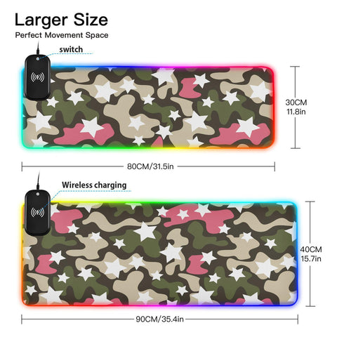 Fashion Camouflage Wireless Charging Mouse Pad for Mobile Phone Extra Large Gaming Mousepad with 13 Lighting Modes Extended Desk Mat for MacBook PC Laptop Desk Office Home Gaming