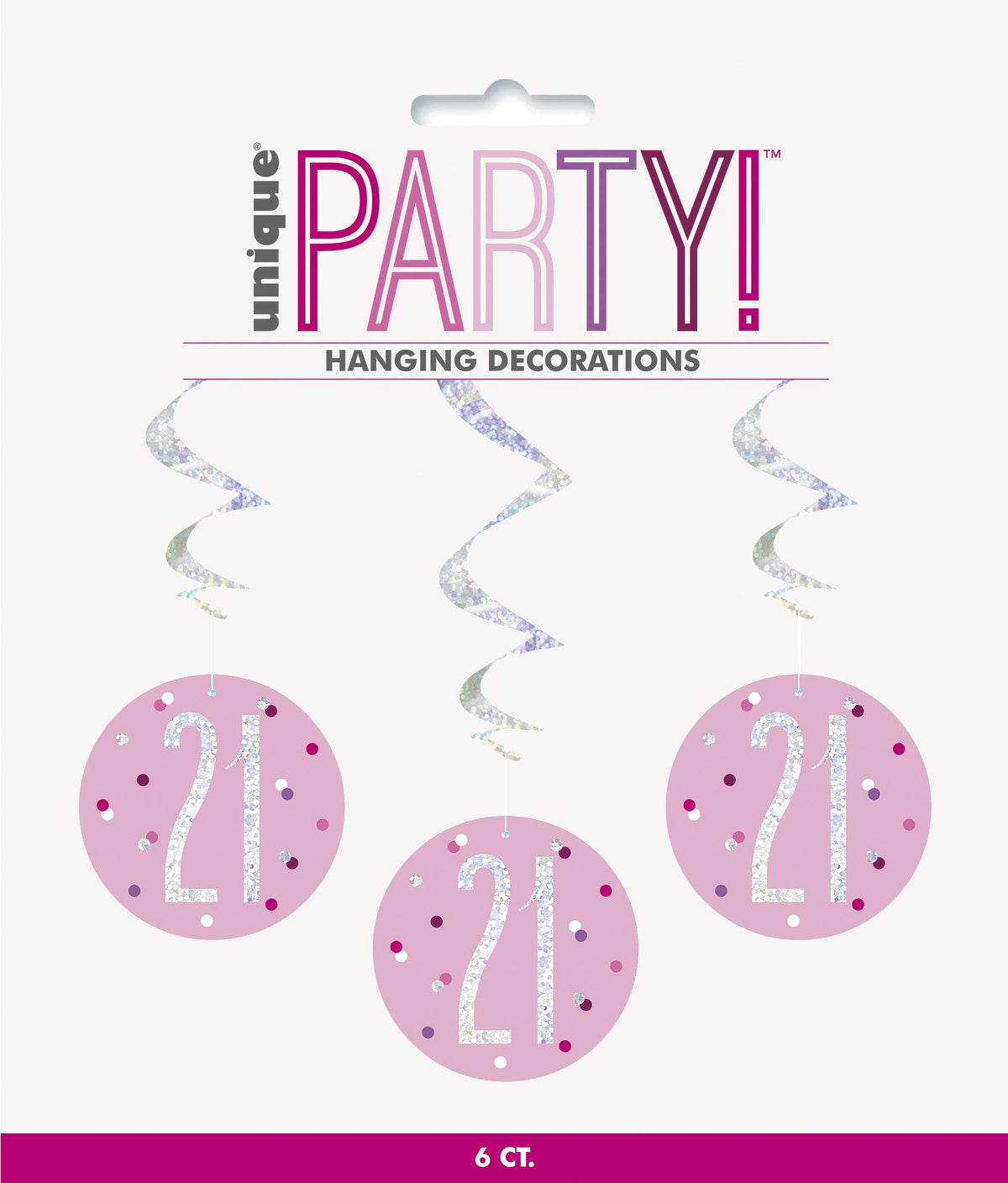 Unique 83810 Pink Hanging Swirl Decorations-32 Silver | 6 Pcs, Age 21