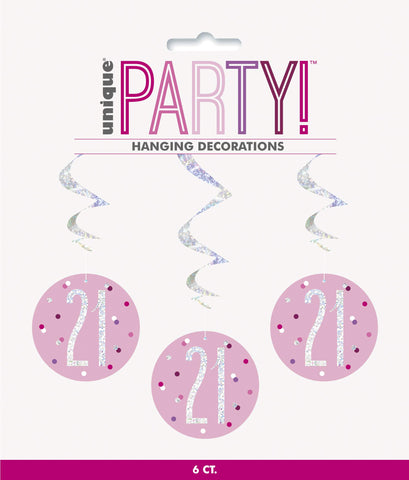 Unique 83810 Pink Hanging Swirl Decorations-32 Silver | 6 Pcs, Age 21