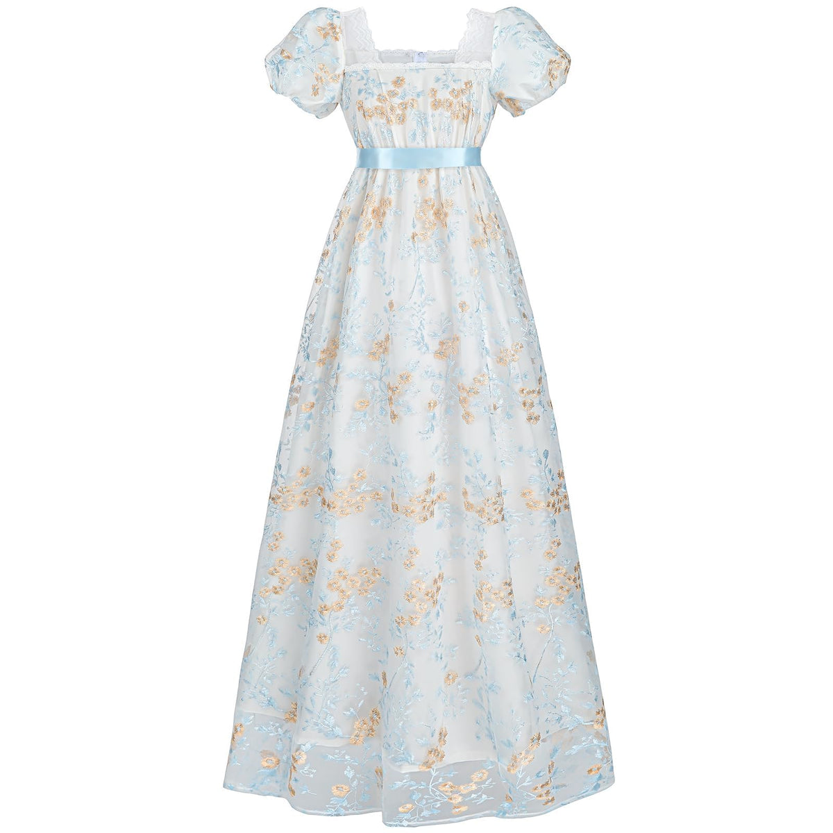 CR ROLECOS Regency Dresses for Women Victorian Dresses Long Dress Tea Party Gown Floral Blue Dress M