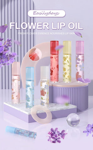 Easilydays Flower Rolling Ball Lip Oil Gloss, Long Lasting Moisturizing Lip Balm, Clear Moisturizing Fruit Scented Lip Gloss, Non-sticky Natural Fresh Shiny Texture Lip Lipstick for Women Girls (#05)
