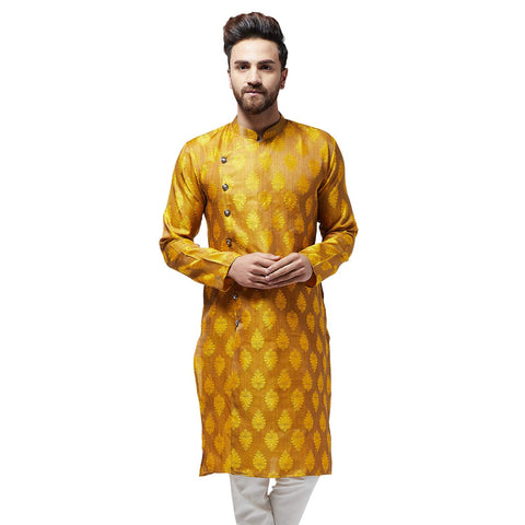 Sojanya (Since 1958, Men's Jacquard Silk Mustard Only Long Kurta, Size: 38