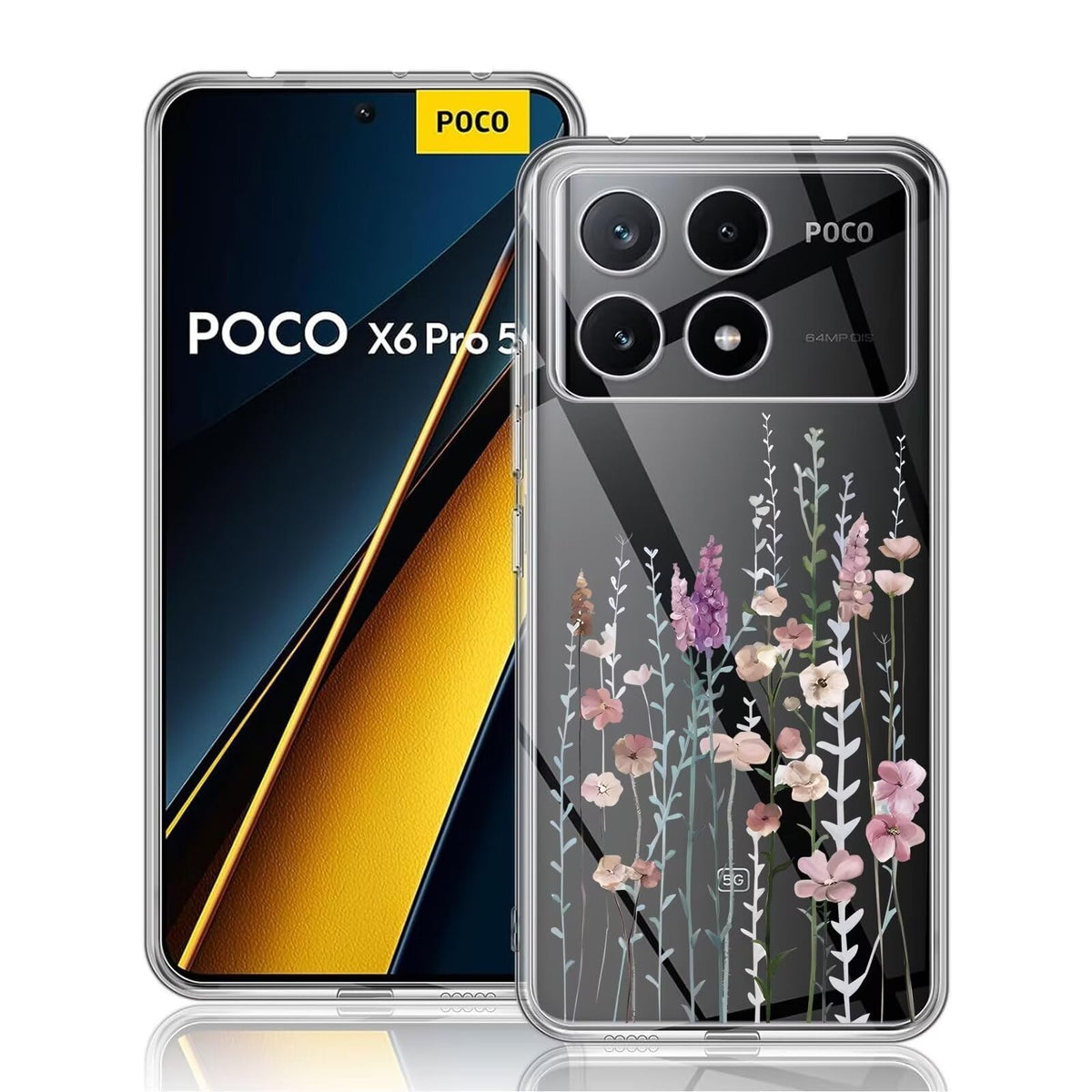 Kaywzo Case for Xiaomi Poco X6 Pro 5G,Transparent TPU Case with Paintings Flower Pattern,Ultrathin Shockproof Protection Cover,Slim Thin Lady Woman Silicone Case-3