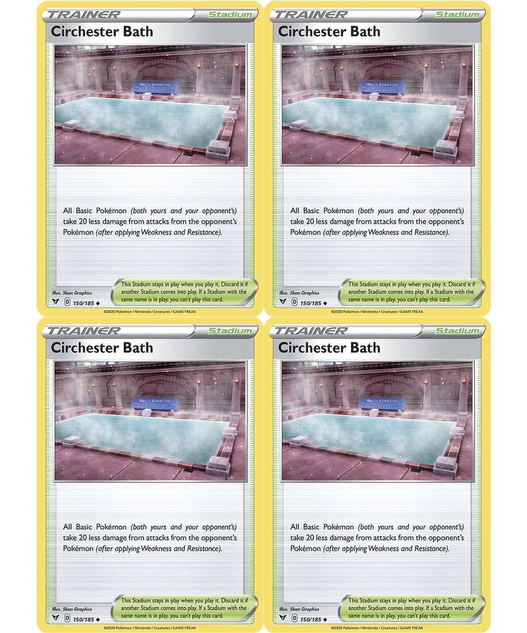 Pokemon Trainer Set - Circhester Bath 150/185 - Sun Moon Vivid Voltage - x4 Stadium Card Lot
