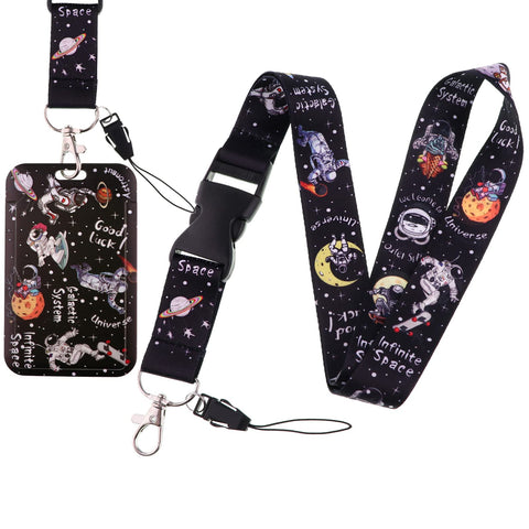 Beemorita Cool Space Moon Lanyard with Badge Holder for Men Women Black Galactic Key Lanyard for ID Badge(Astronaut Theme)