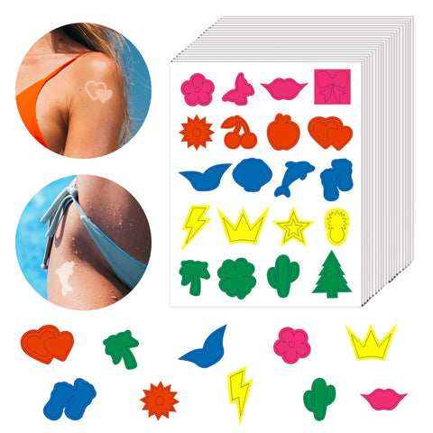 400 Pieces Tanning Stickers for Body, 20 Styles Tan Stickers Self Adhesive Sun Tattoo Sticker Heart Butterfly Dolphin Tanning Bed Accessories for Indoor Tanning Beds