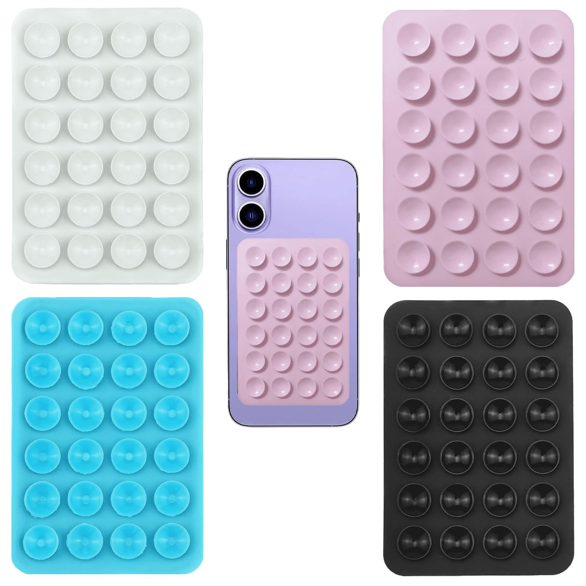 Banjiabb Octobuddy Pack of 4 Silicone Suction Cup Mobile Phone Case, Black, White, Pink, Sky Blue, Suction Cup Holder for Selfies and Videos