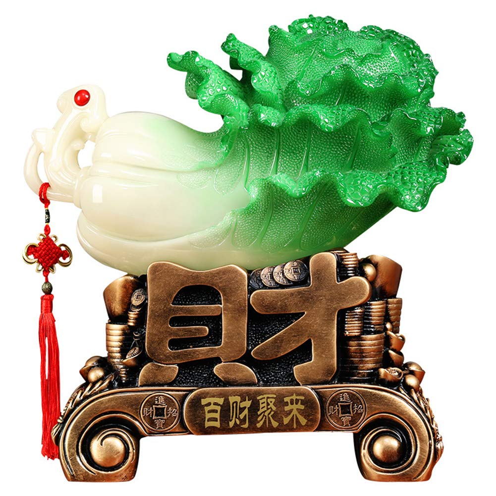 Feng Shui Lucky Baicai Statue Resin Crafts Jade Cabbage Decoration, for Your Living Room Office Housewarming Gifts Send To Parents Friend Gift Ornaments,S